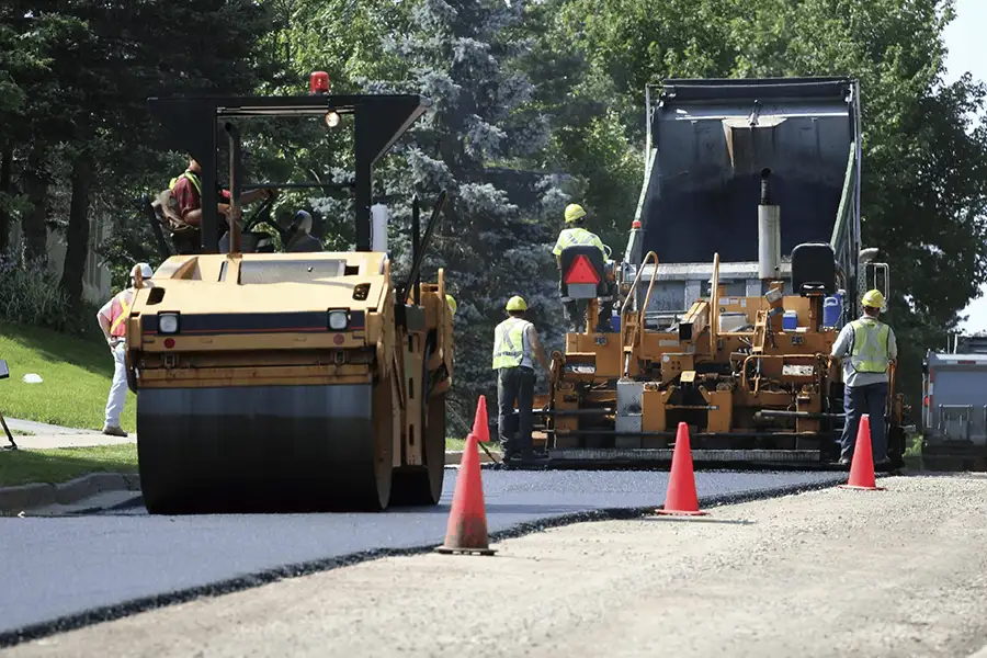 Asphalt Road paving with roller - Jacksonville, IL